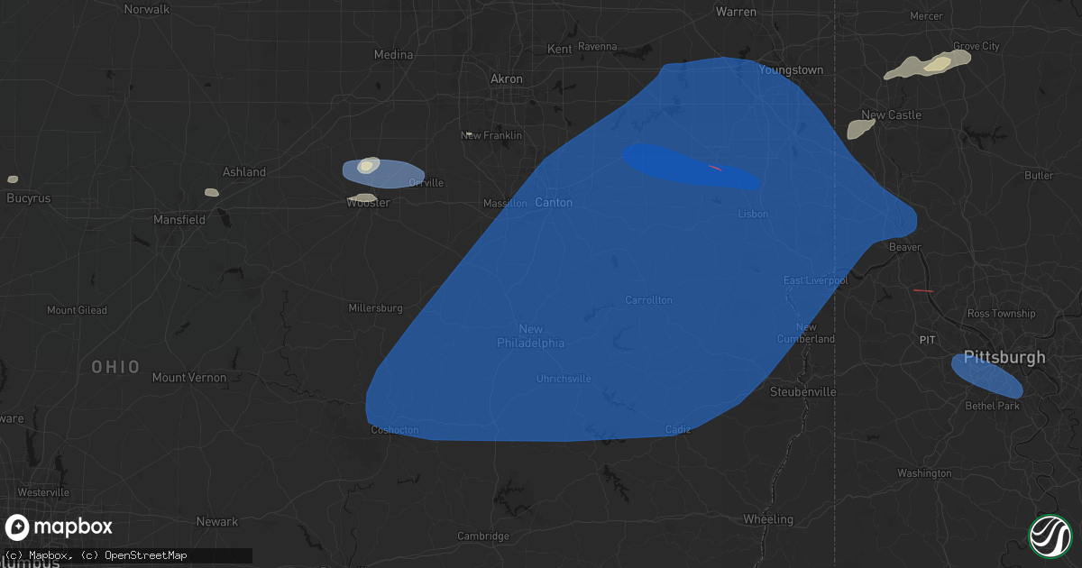 Hail map in Zoar, OH on June 14, 2026