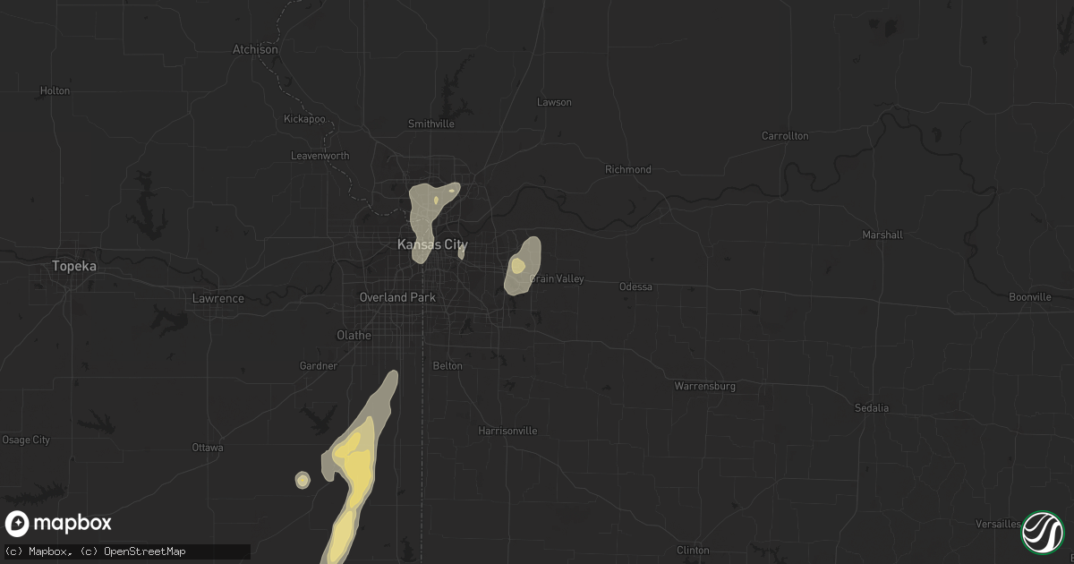 Hail map in Blue Springs, MO on June 15, 2013
