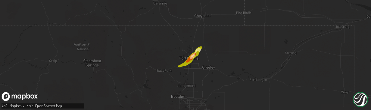 Hail map in Fort Collins, CO on June 15, 2013