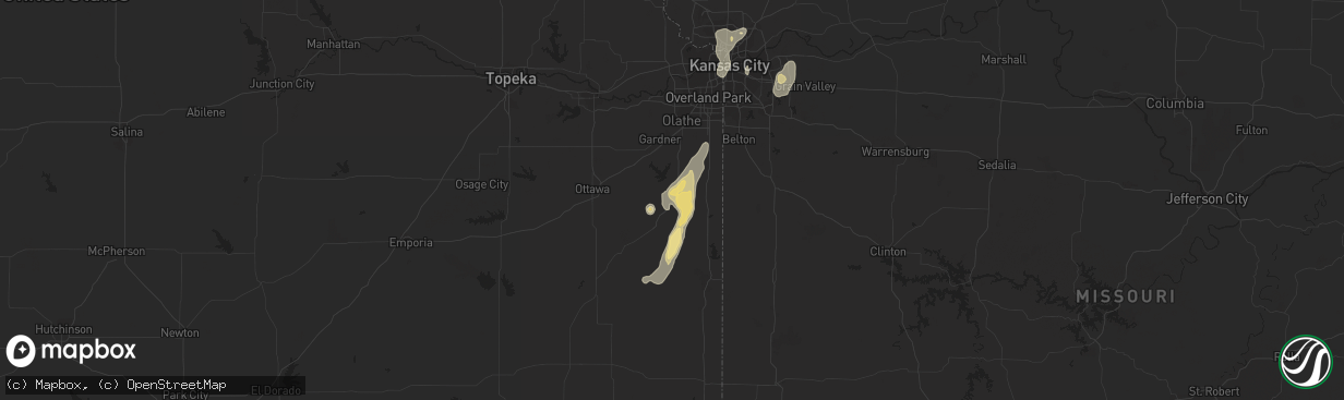 Hail map in Paola, KS on June 15, 2013