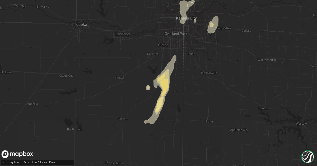 Hail map in Paola, KS on June 15, 2013
