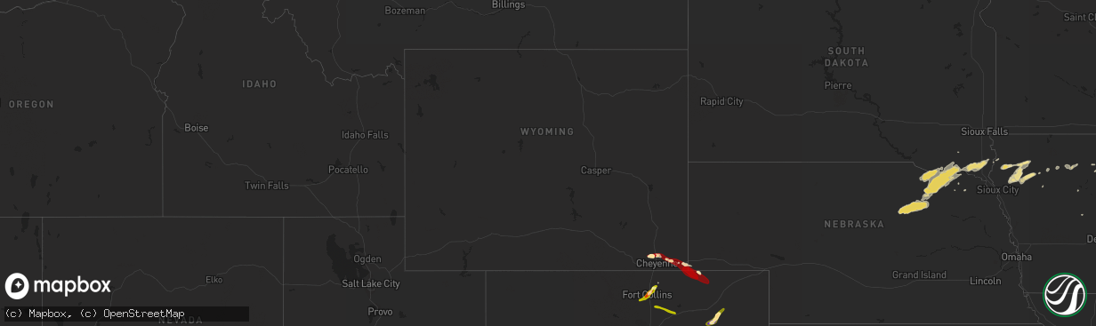 Hail map in Wyoming on June 15, 2013