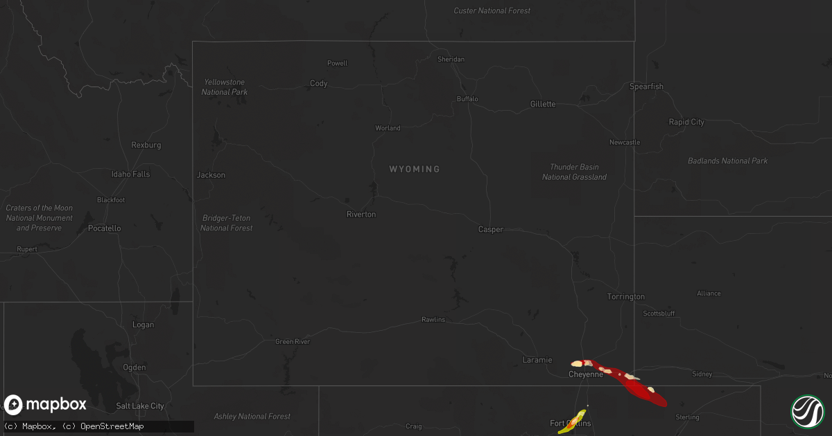 Hail map in Wyoming on June 15, 2013