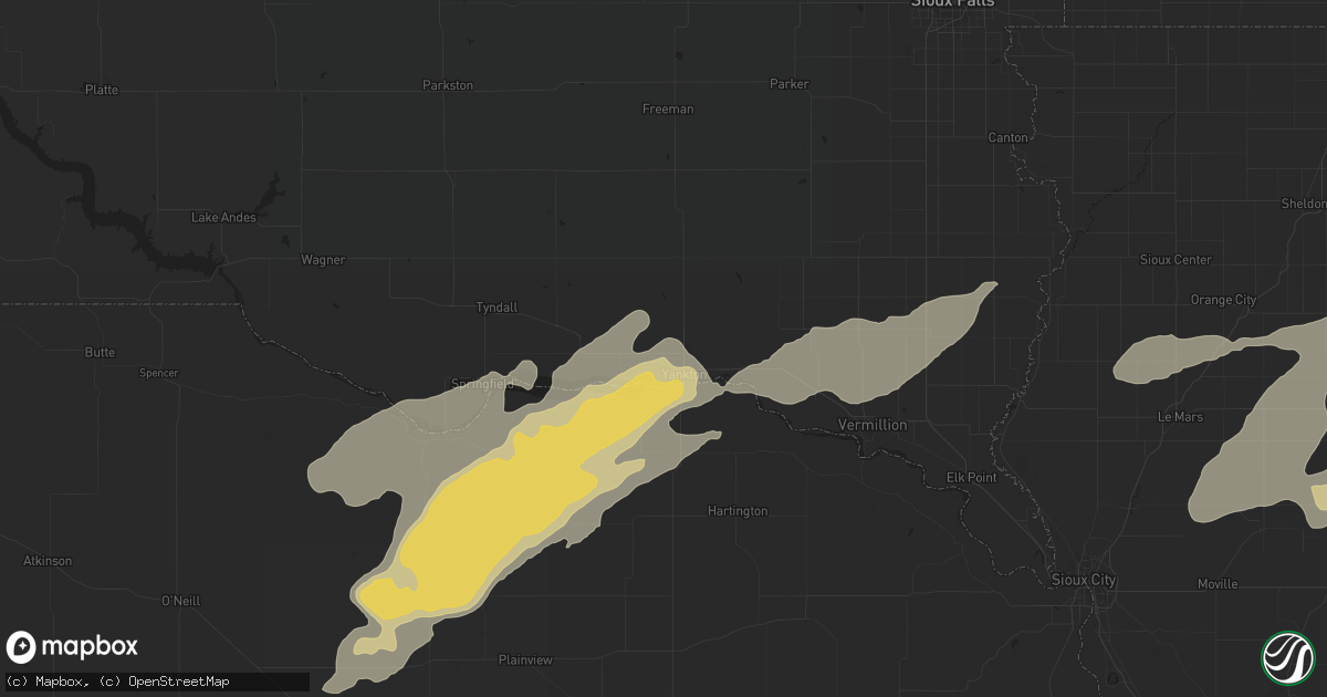 Hail map in Yankton, SD on June 15, 2013