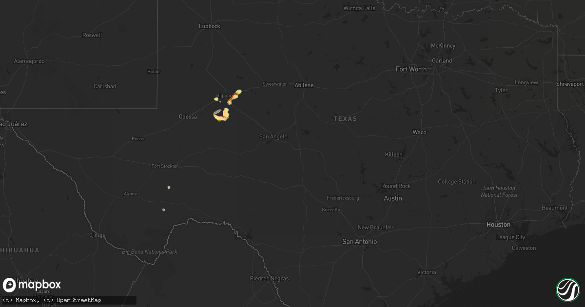 Hail map in Texas on June 15, 2014