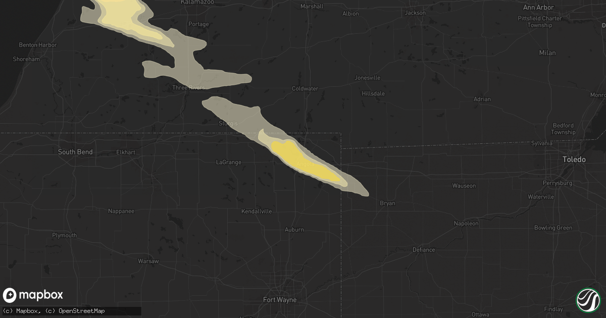 Hail map in Angola, IN on June 15, 2016