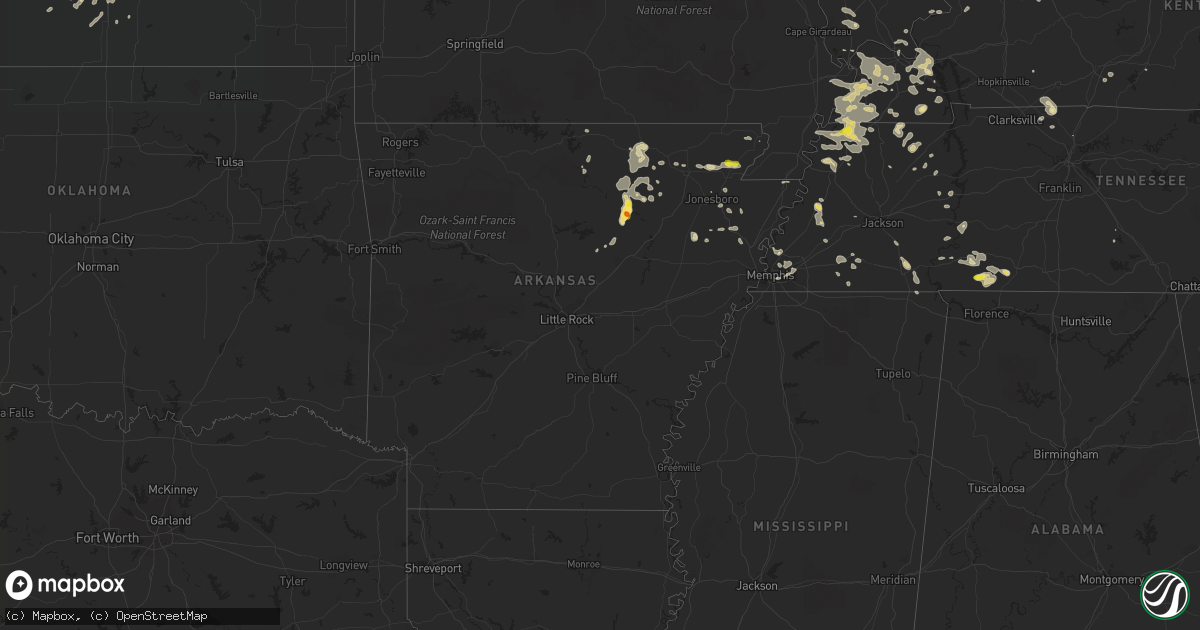 Hail map in Arkansas on June 15, 2016
