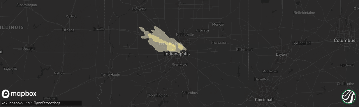 Hail map in Indianapolis, IN on June 15, 2016