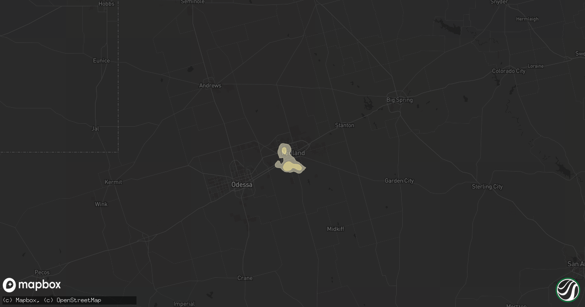 Hail map in Midland, TX on June 15, 2016