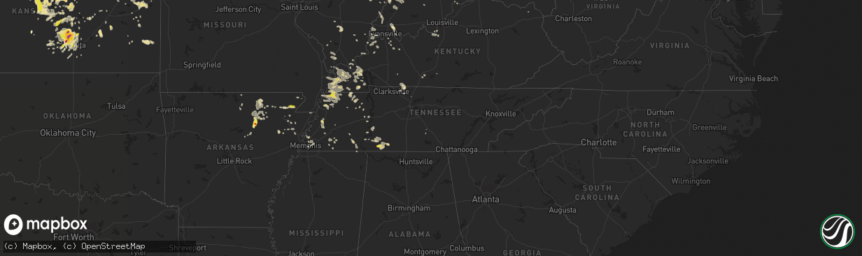 Hail map in Tennessee on June 15, 2016