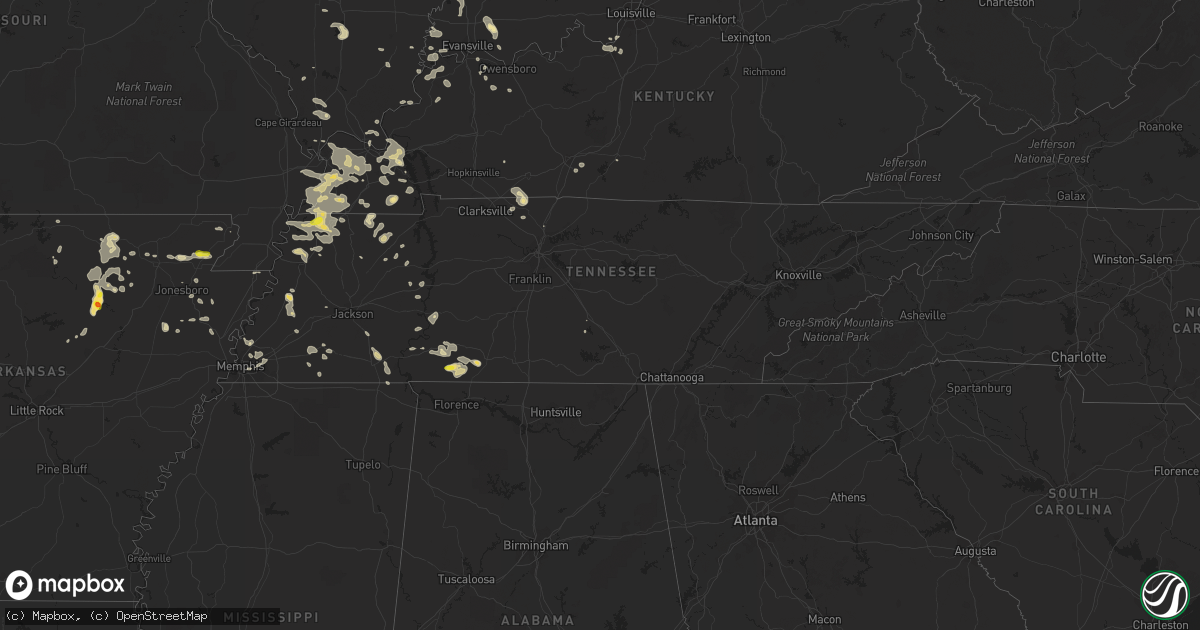 Hail map in Tennessee on June 15, 2016