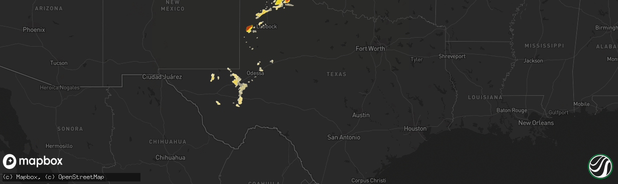 Hail map in Texas on June 15, 2016