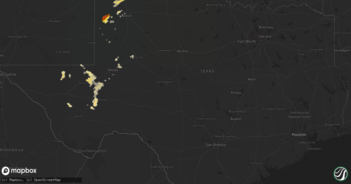 Hail map in Texas on June 15, 2016