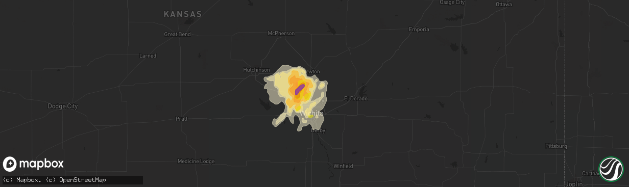 Hail map in Valley Center, KS on June 15, 2016