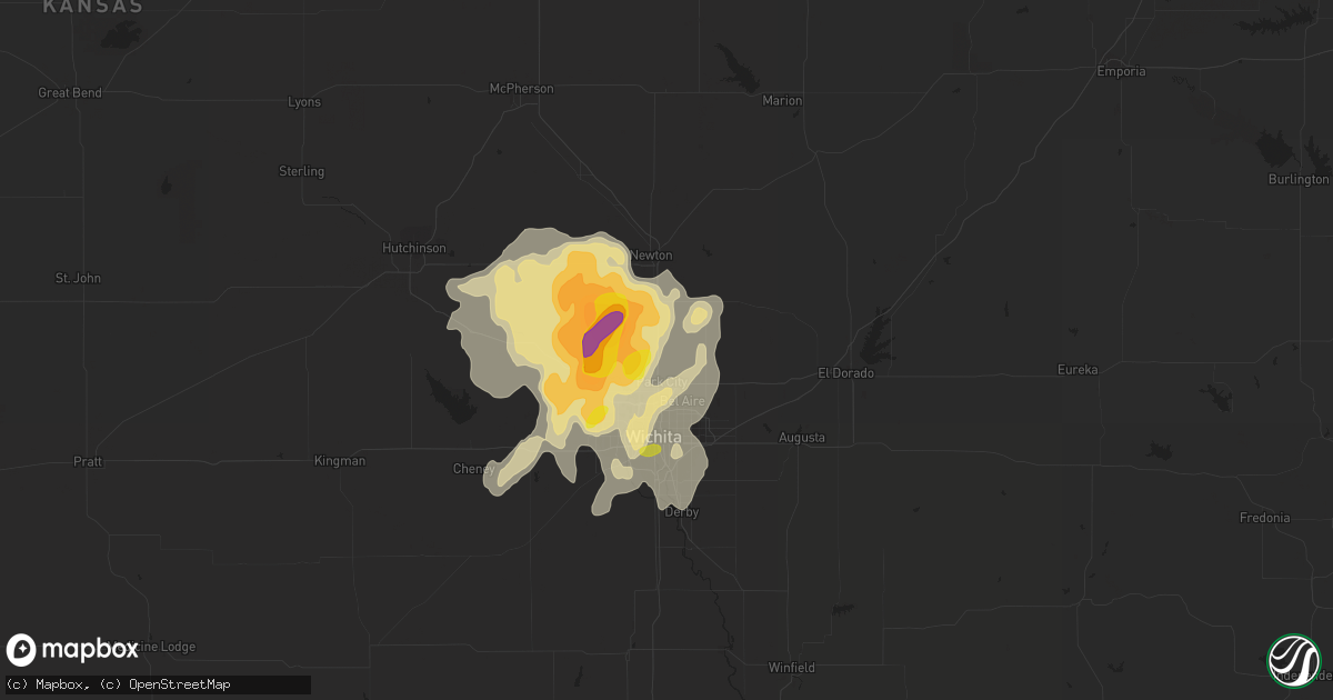 Hail map in Valley Center, KS on June 15, 2016