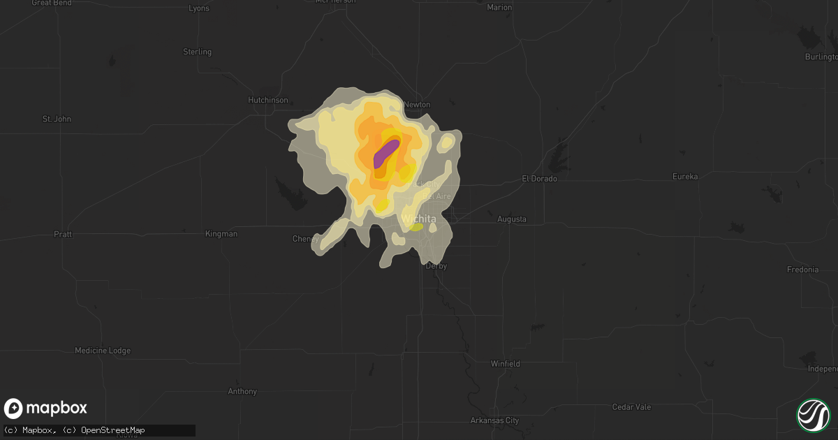 Hail map in Wichita, KS on June 15, 2016