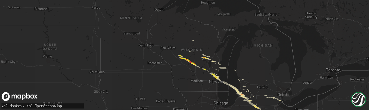 Hail map in Wisconsin on June 15, 2016