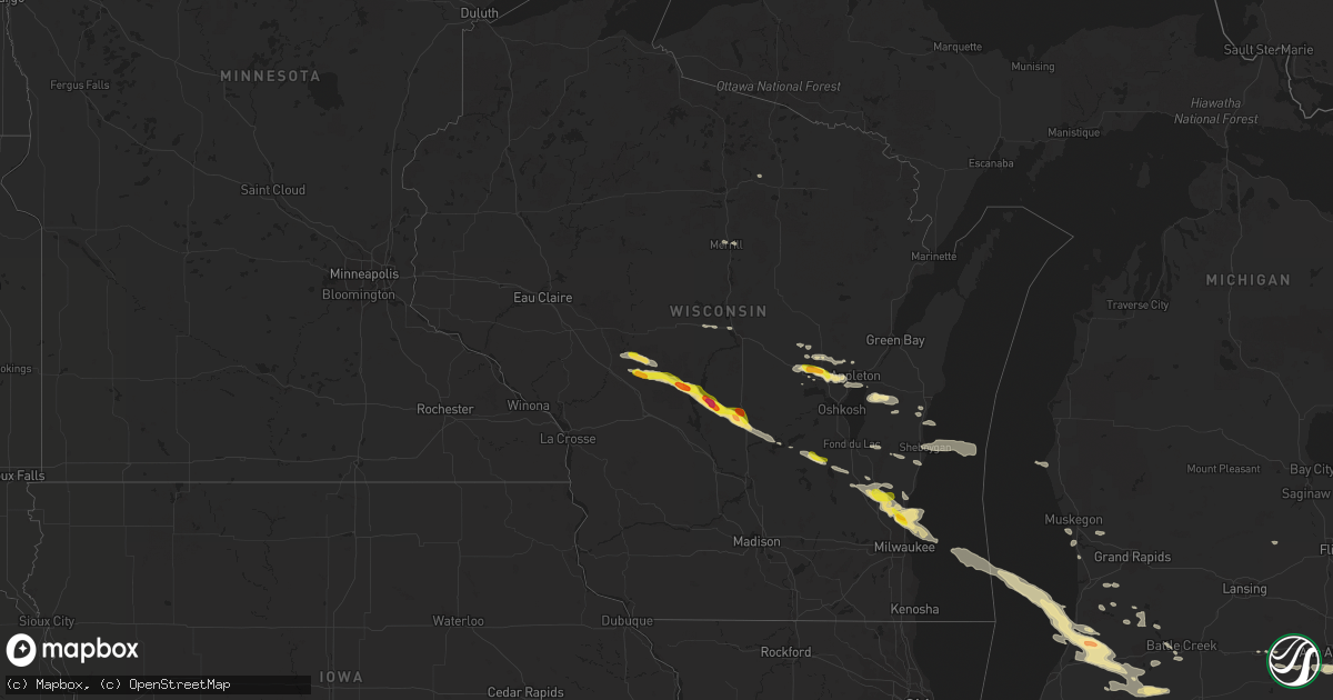 Hail map in Wisconsin on June 15, 2016
