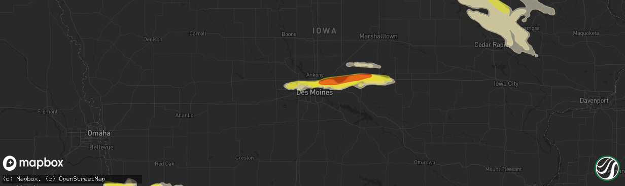 Hail map in Des Moines, IA on June 15, 2017