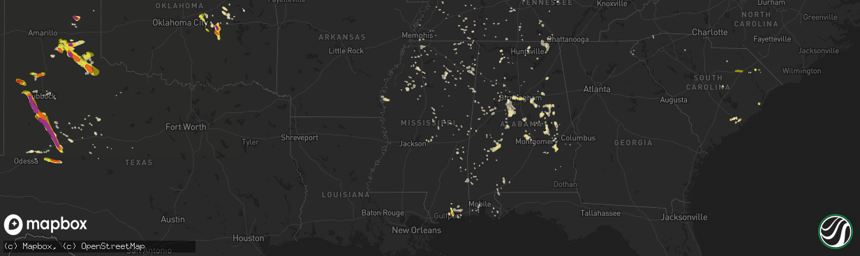 Hail map in Mississippi on June 15, 2017