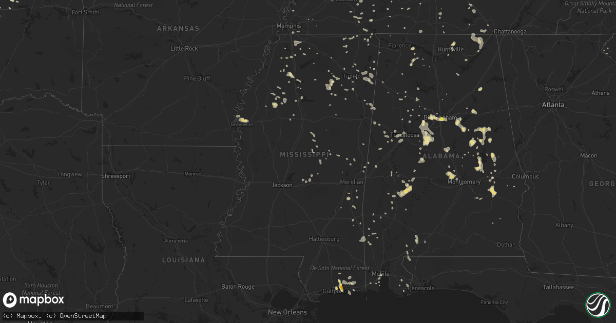 Hail map in Mississippi on June 15, 2017
