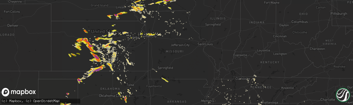 Hail map in Missouri on June 15, 2017