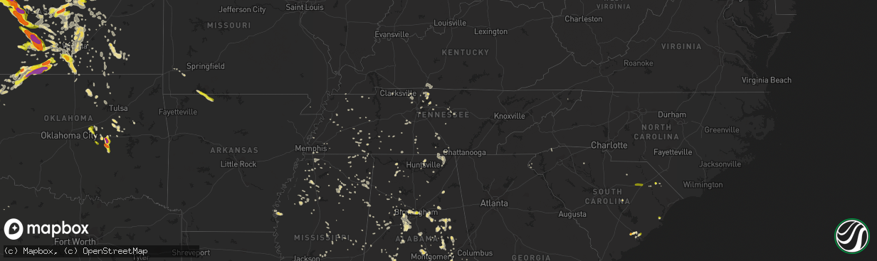 Hail map in Tennessee on June 15, 2017