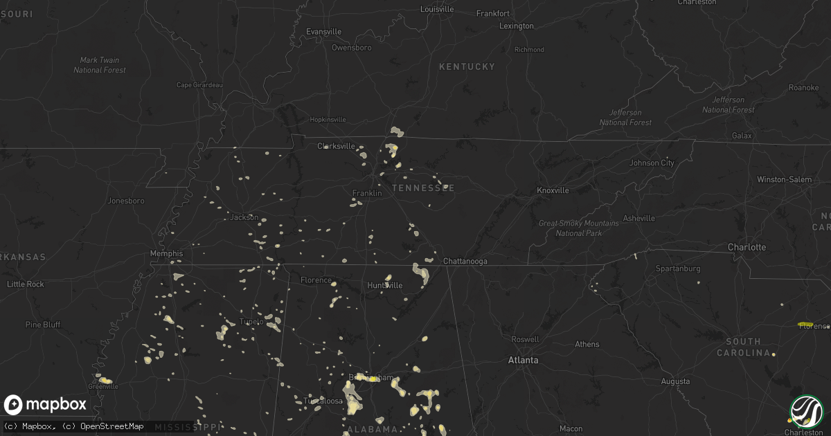 Hail map in Tennessee on June 15, 2017