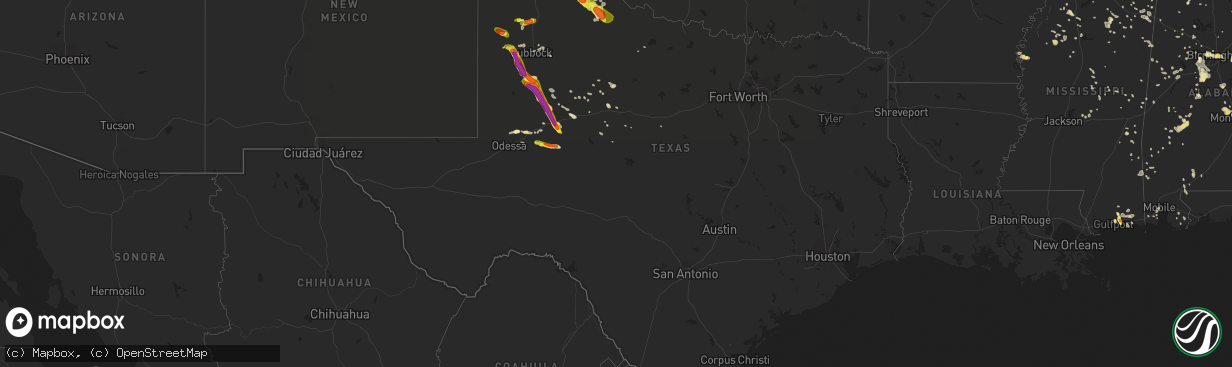 Hail map in Texas on June 15, 2017