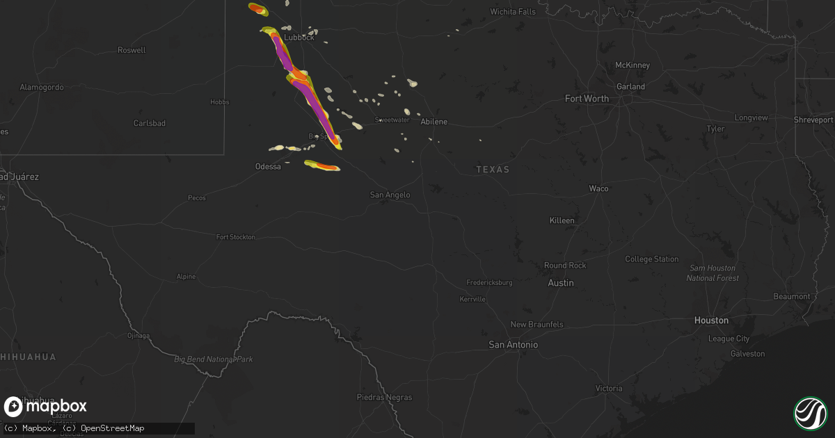 Hail map in Texas on June 15, 2017