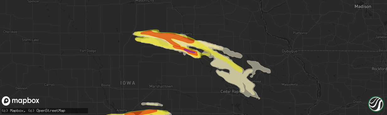 Hail map in Waterloo, IA on June 15, 2017