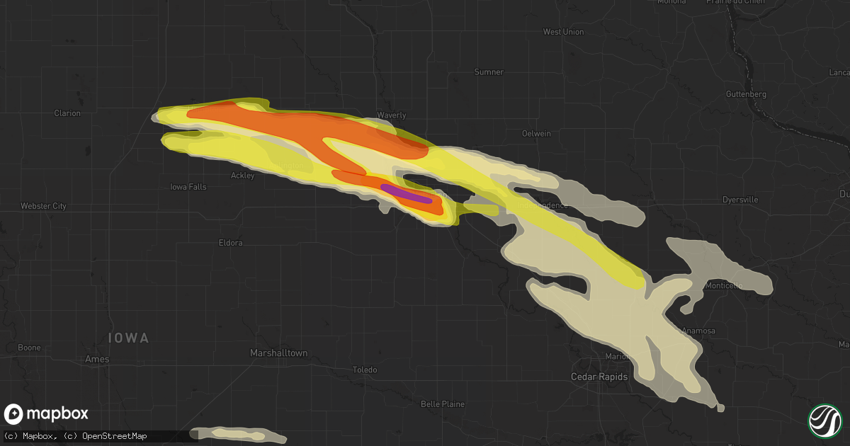 Hail map in Waterloo, IA on June 15, 2017
