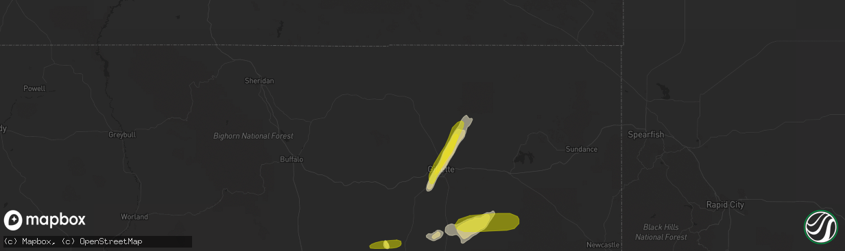 Hail map in Gillette, WY on June 15, 2018