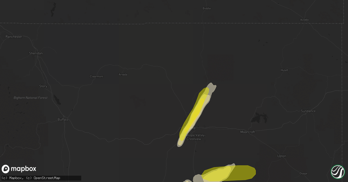 Hail map in Gillette, WY on June 15, 2018