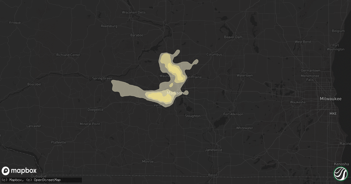 Hail map in Madison, WI on June 15, 2018