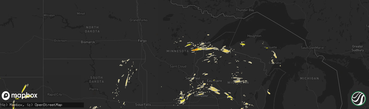 Hail map in Minnesota on June 15, 2018