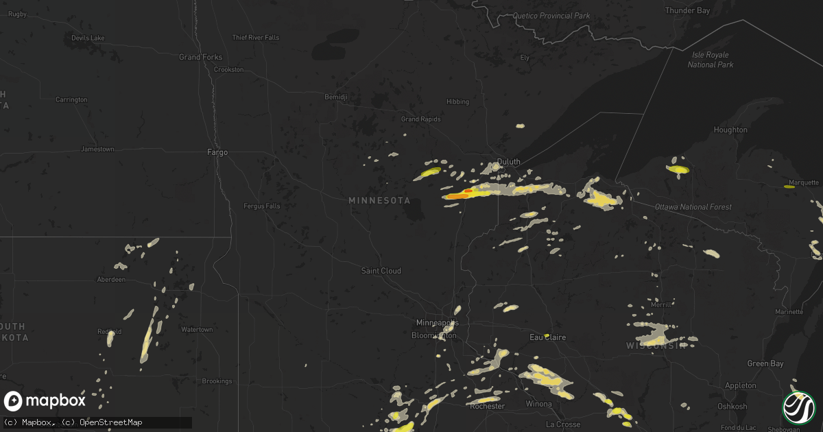 Hail map in Minnesota on June 15, 2018