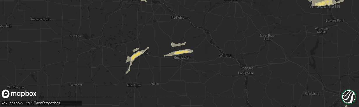 Hail map in Rochester, MN on June 15, 2018