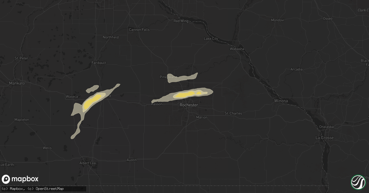 Hail map in Rochester, MN on June 15, 2018