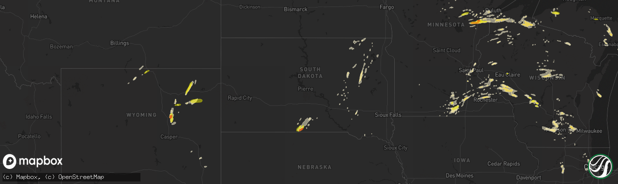 Hail map in South Dakota on June 15, 2018