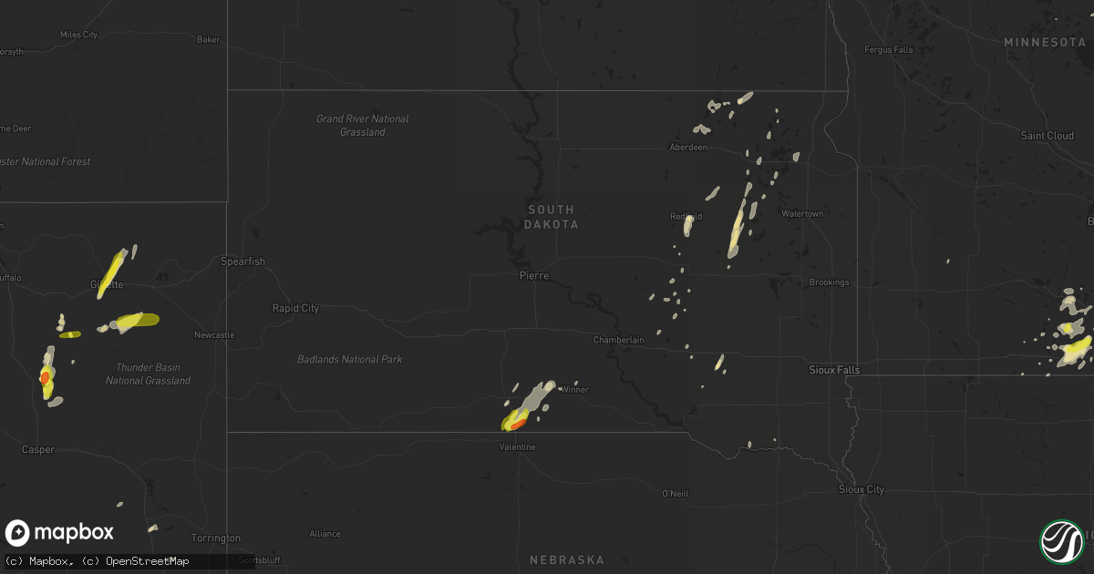Hail map in South Dakota on June 15, 2018
