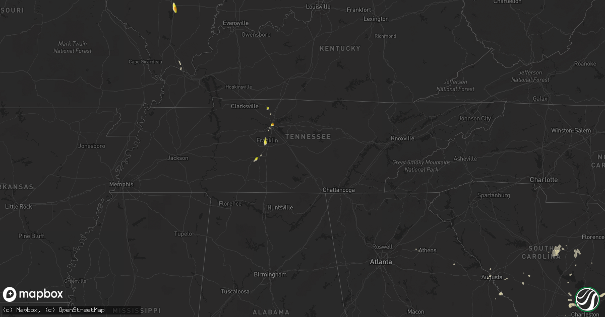 Hail map in Tennessee on June 15, 2018