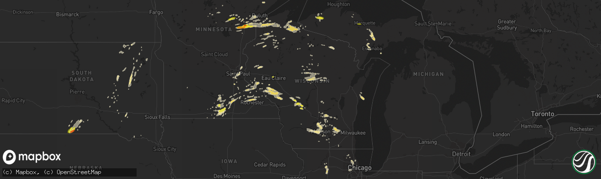 Hail map in Wisconsin on June 15, 2018