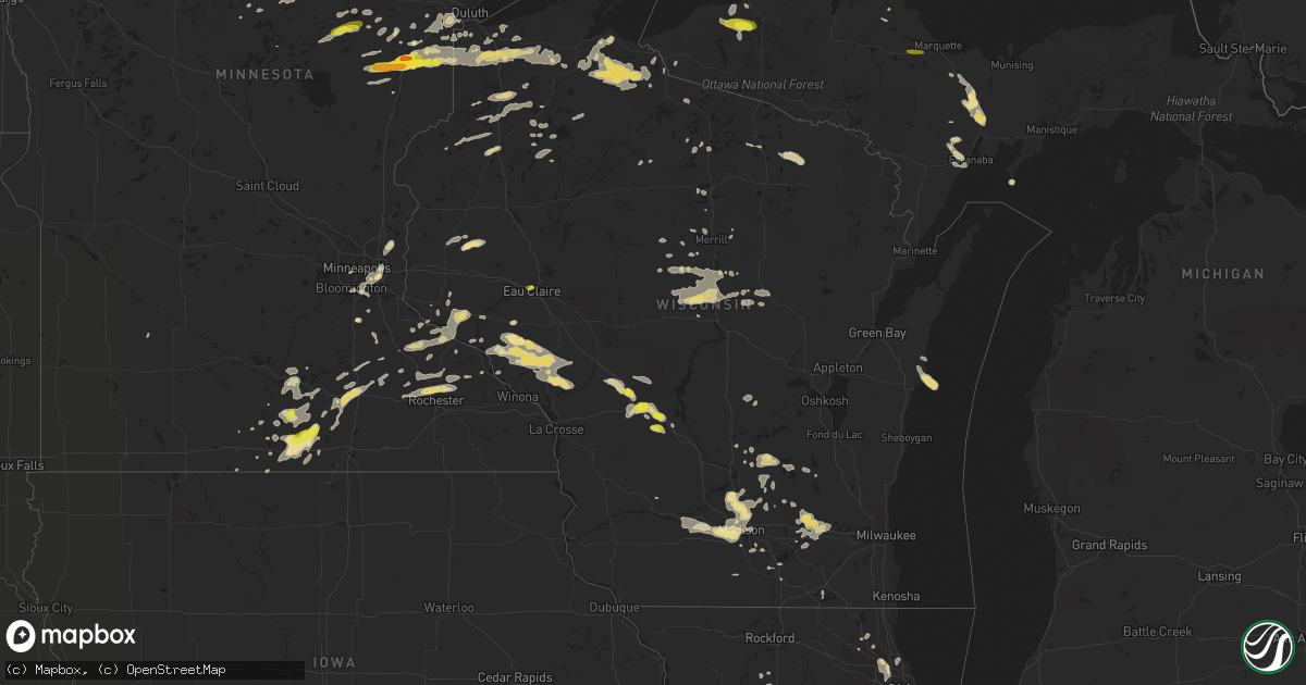 Hail map in Wisconsin on June 15, 2018
