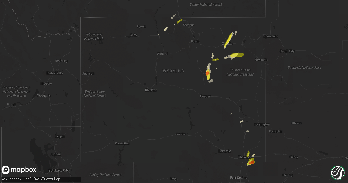 Hail map in Wyoming on June 15, 2018