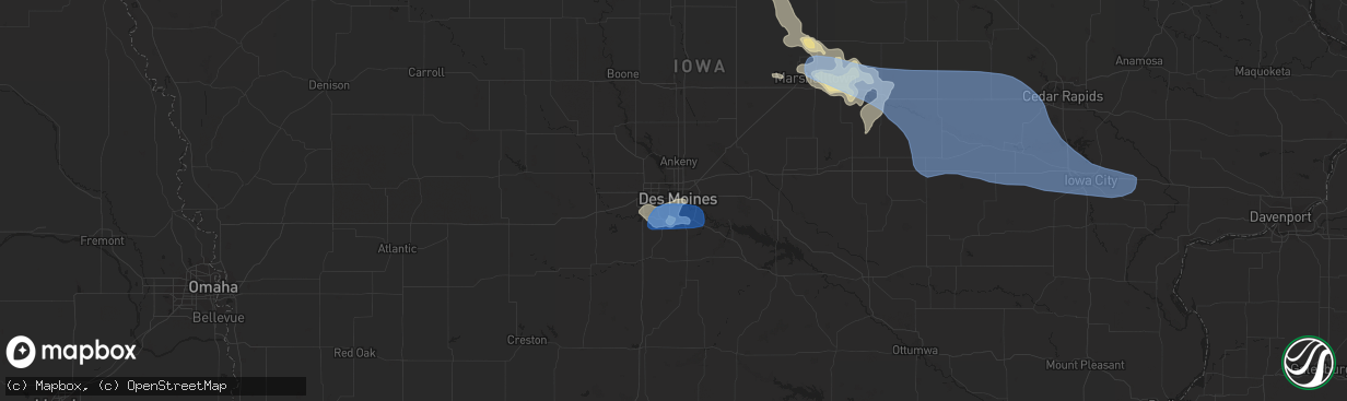 Hail map in Des Moines, IA on June 15, 2019