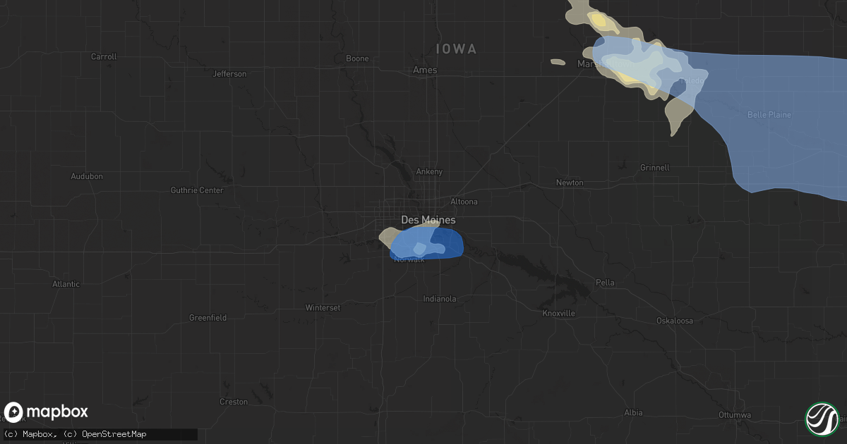 Hail map in Des Moines, IA on June 15, 2019