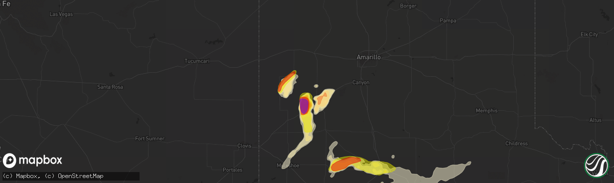 Hail map in Hereford, TX on June 15, 2019