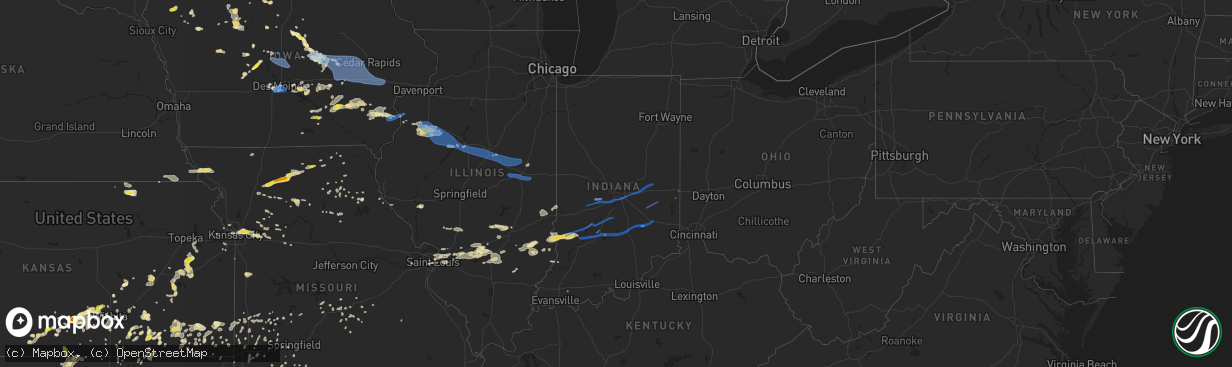 Hail map in Indiana on June 15, 2019