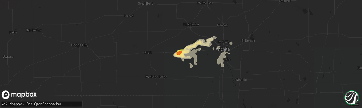 Hail map in Kingman, KS on June 15, 2019